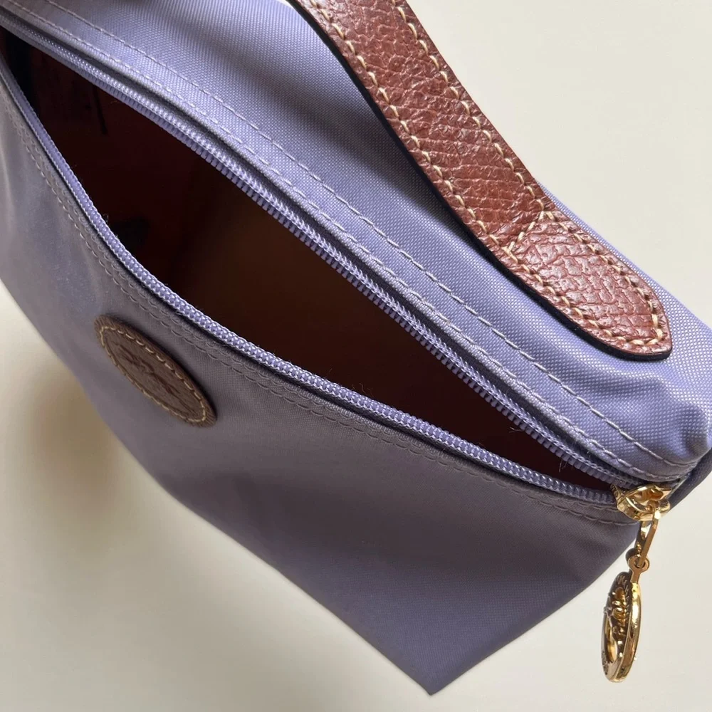Longchamp Purple Le Pilage Pouch Purse with Leather Handle Cosmetic Bag - Picture 6 of 9